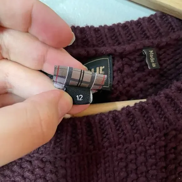 Barbour Etal Crew Sweater Wool & Cashmere Cable Knit Purple Women’s SZ 12 EUC - Picture 4 of 9